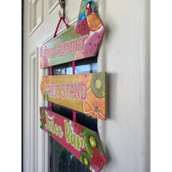Sweet Summer Fruit Stand Juice Bar Watermelon Oranges Kiwis Hanging Sign Decor - Picture 3 of 5